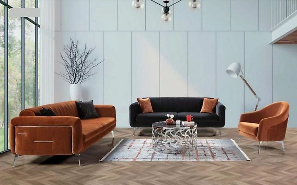 JVmoebel Sofa Luxus Garnitur Set 3tlg Sofagarnitur 3+3+1 Sitzer Braun Sesse günstig online kaufen