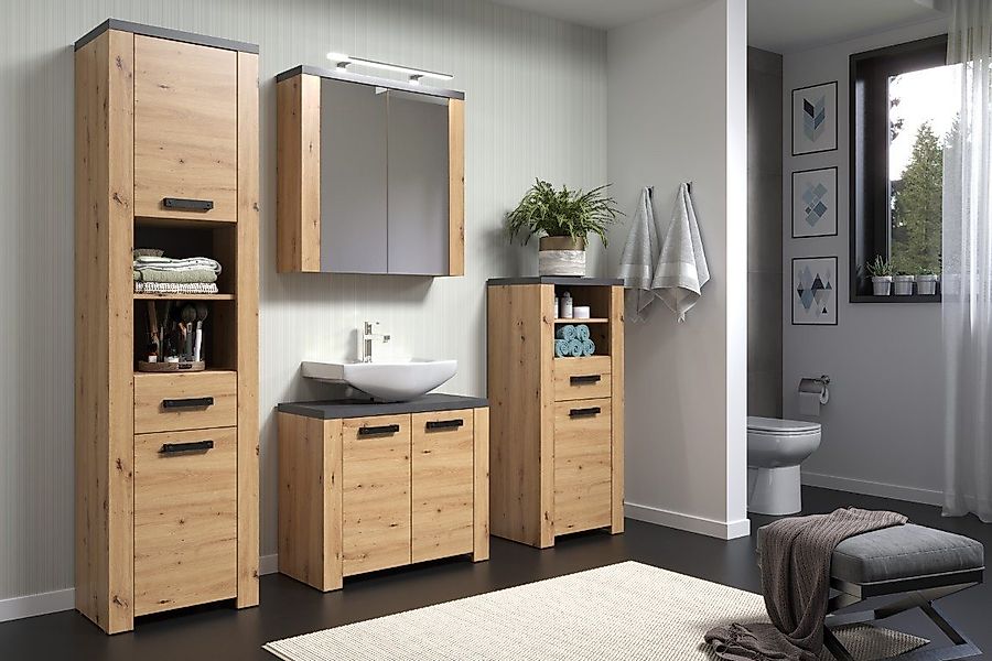 trendteam Badmöbel-Set Badezimmer-Set Follow, Artisan Eiche / Matera grau, günstig online kaufen
