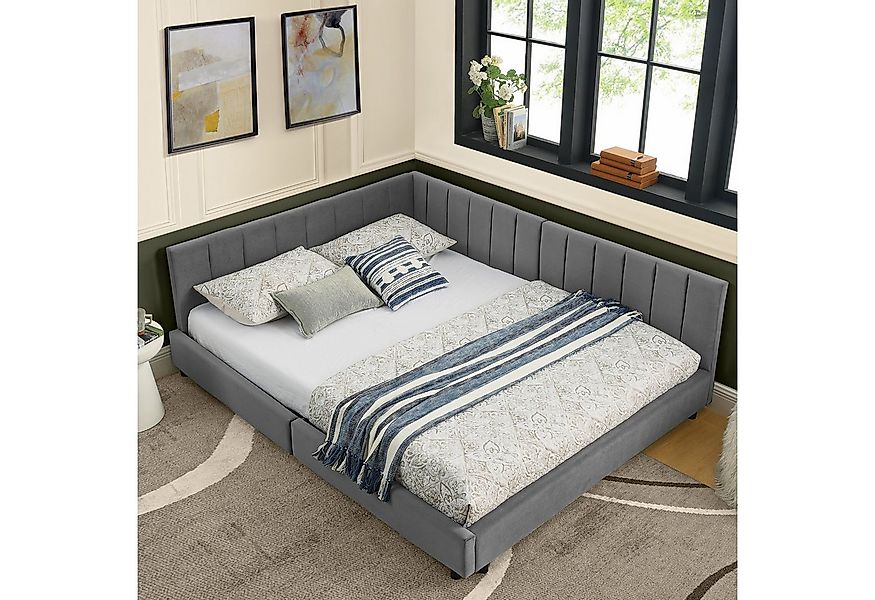 OKWISH Polsterbett Polsterbett 160x200 cm aus Samt mit hoher Rückenlehne (P günstig online kaufen