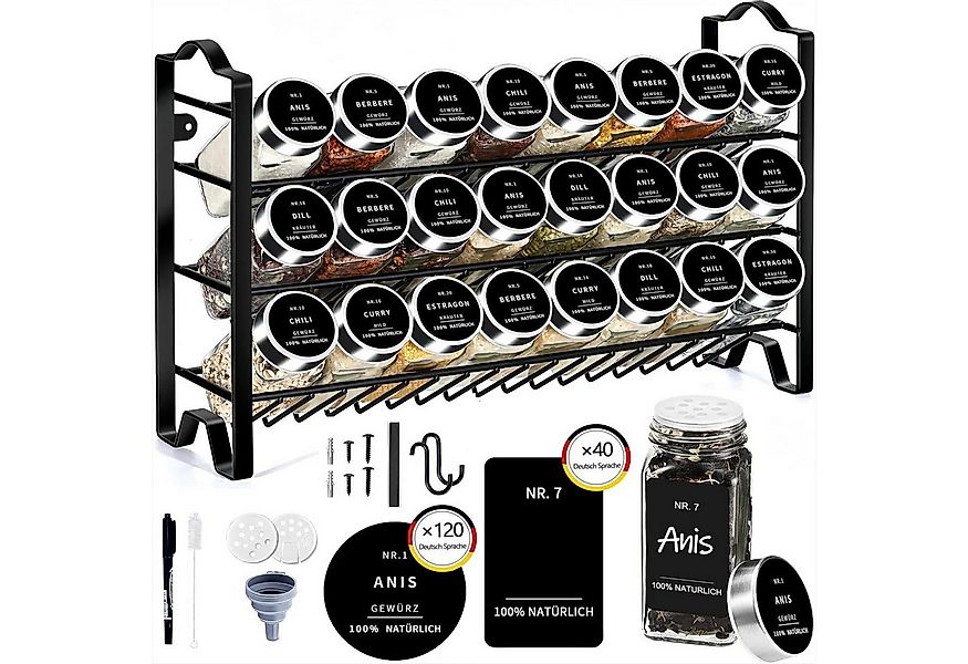 KingLux Gewürzregal 3 lagiger Metall Gewürzregal Stehend Wand mit 24 Gewürz günstig online kaufen