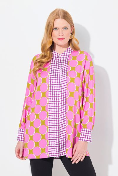 Ulla Popken Hemdbluse Satin-Longbluse Patch-Design Hemdkragen günstig online kaufen