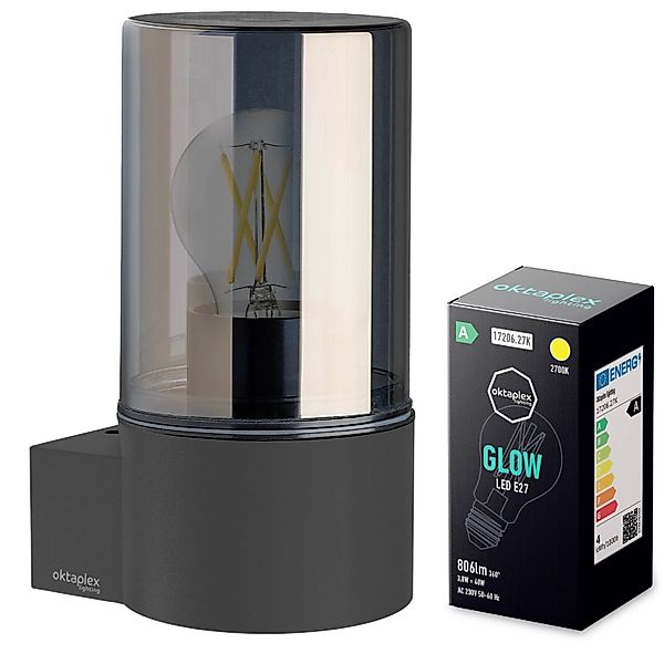 Oktaplex Puno Wandleuchte Außen Aluminium mit E27 Leuchtmittel Warmweiß IP4 günstig online kaufen