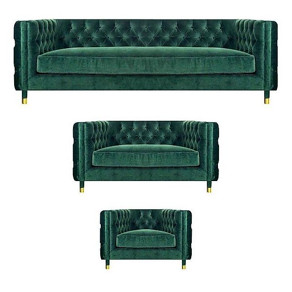 JVmoebel Chesterfield-Sofa Komplett 3tlg Sofagarnitur Textil Polstermöbel D günstig online kaufen