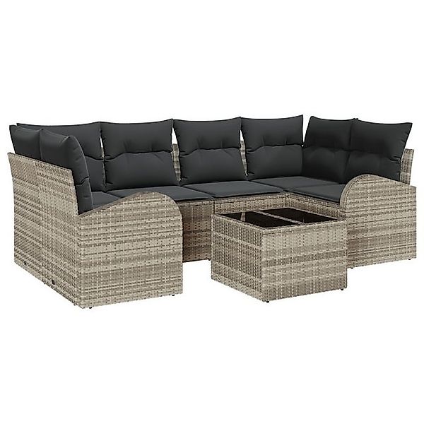 vidaXL Loungesofa 7-teiliges Garten Sofa Set mit Kissen in Hellgrau Poly Ra günstig online kaufen