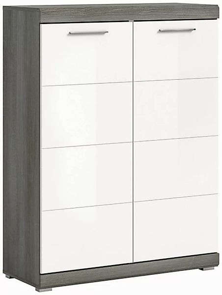 xonox.home Schuhschrank in Rauchsilber / Weiß Hochglanz - 90x120x37cm (BxHx günstig online kaufen