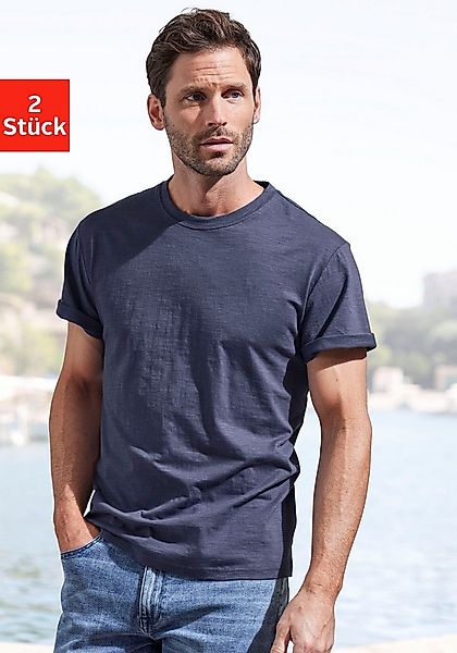 John Devin T-Shirt mit Slub-Garn Struktur (Packung, 2-tlg., 2er-Pack) aus l günstig online kaufen
