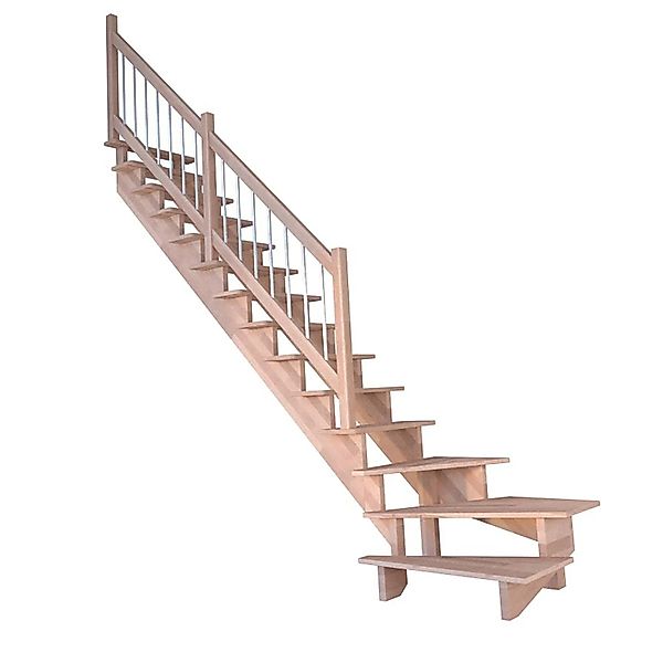Treppe Lindos Buche Gewendelt R 80 cm Holz-Edelstahl-Geländer FSC® günstig online kaufen