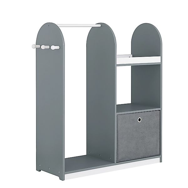 SoBuy Kinderkleiderschrank mit 3 Haken Kleiderständer mit Box Grau KMB40-HG günstig online kaufen