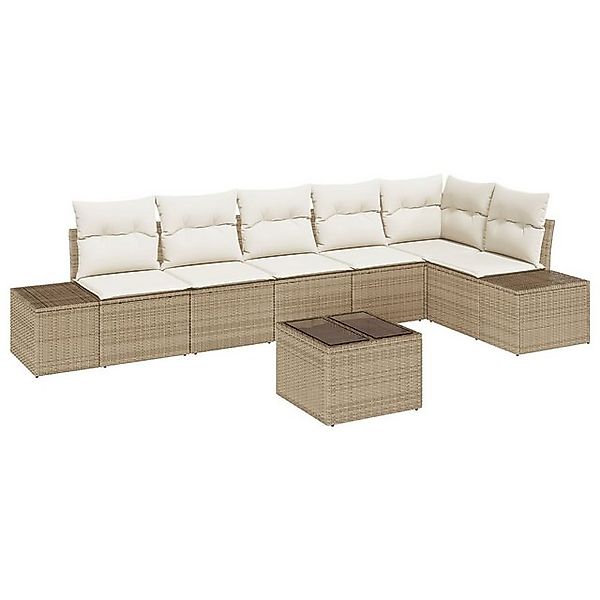 vidaXL Loungesofa 7-teiliges Garten Sofa Set mit Kissen, braunes Poly Ratta günstig online kaufen