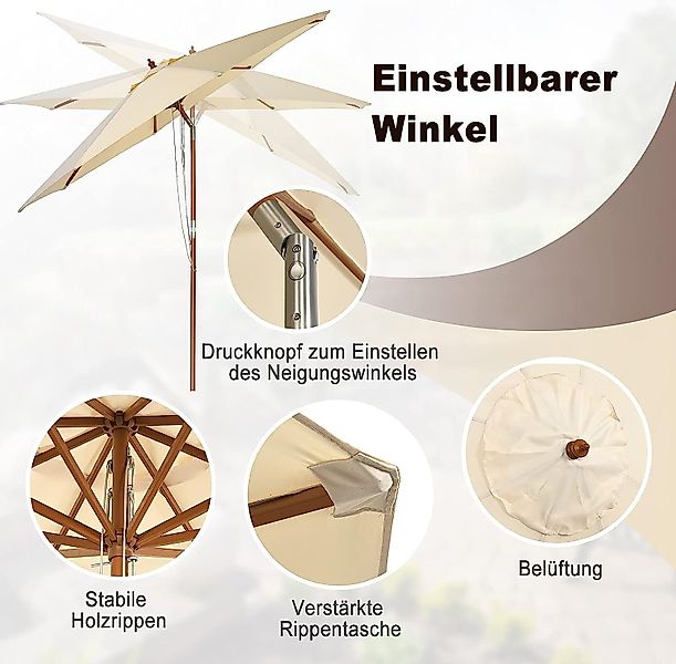 KOMFOTTEU Sonnenschirm Gartenschirm, mit Neigefunktion,mit 8 günstig online kaufen