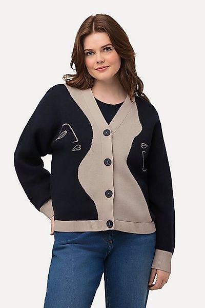 Ulla Popken Strickjacke Strickjacke Frauen Boxy V-Ausschnitt Biobaumwolle günstig online kaufen