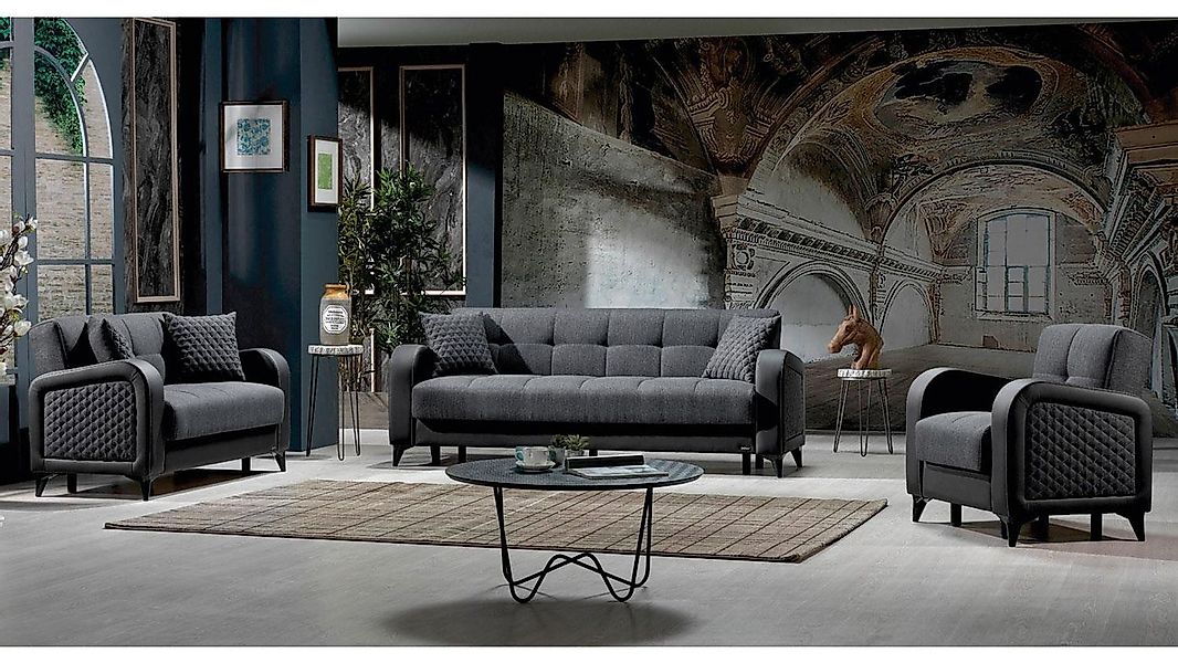 Möbel Akut Polstergarnitur Polstergarnitur River 3-teilig dunkelgrau schwar günstig online kaufen