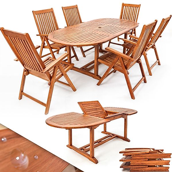 Casaria Sitzgruppe Vanamo, Holz 6 Stühle mit Tisch Wetterfest FSC®-zertifiz günstig online kaufen