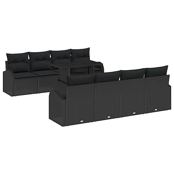 vidaXL Gartensofa-Set mit Kissen 9 Stk Schwarz Poly Rattan 3357346 günstig online kaufen