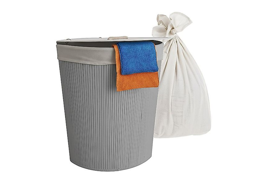 relaxdays Wäschekorb Bambus Eckwäschekorb mit Deckel, grau günstig online kaufen