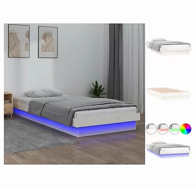 vidaXL Bettgestell Massivholzbett mit LEDs Weiß 100x200 cm Bett Bettrahmen günstig online kaufen