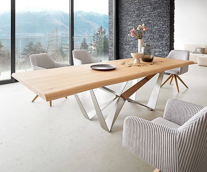 Esstisch Edge 260x100 Eiche Natur Spider Flachstahl Edelstahl Live-Edge günstig online kaufen