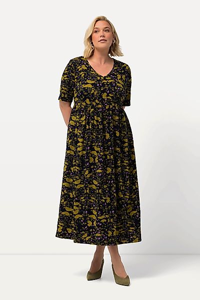Ulla Popken Maxikleid Jerseykleid Schmetterlinge V-Ausschnitt günstig online kaufen