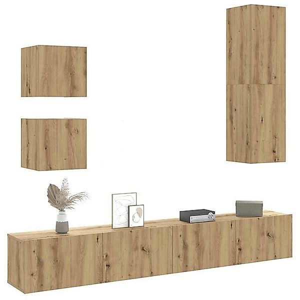 vidaXL Schrankmodule 5-tlg. TV-Schrank-Set Wandmontage Artisan-Eiche Holzwe günstig online kaufen