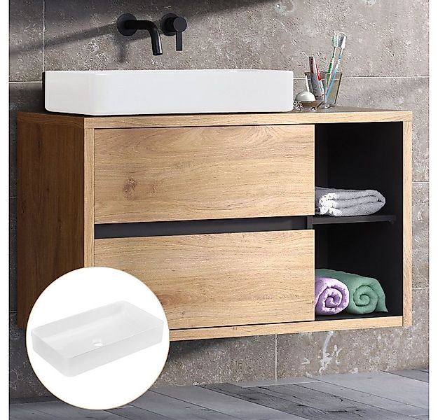 Lomadox Waschtisch DANZIG-56, 100 cm Eiche anthrazit Keramik Aufsatzbecken günstig online kaufen