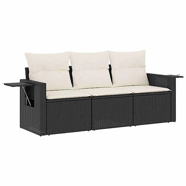 vidaXL 3-Tlg Garten-Sofagarnitur mit Kissen Schwarz Poly Rattan 3252193 günstig online kaufen