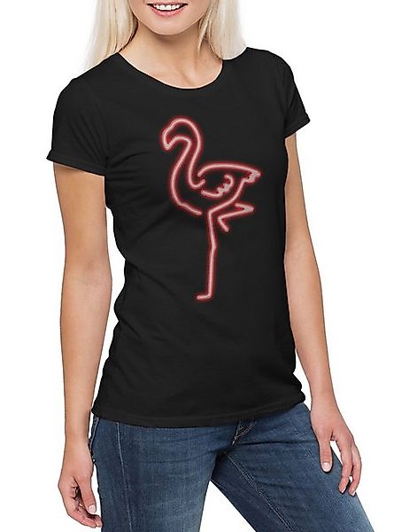 Urban Backwoods Print-Shirt Neon Flamingo Damen T-Shirt Herz Love Liebe Uni günstig online kaufen