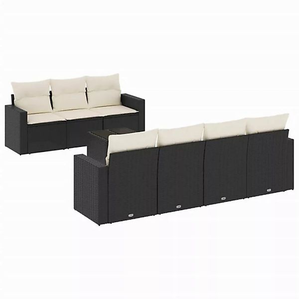 vidaXL Sofaelement 8-tlg. Garten-Sofagarnitur mit Kissen Schwarz Poly Ratta günstig online kaufen