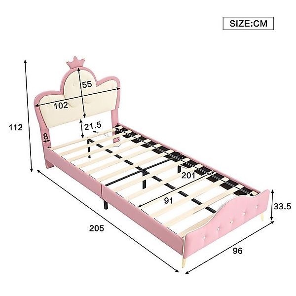 HAUSS SPOLE Polsterbett 90 x 200cm mit LED-Streifen, Kopfteil mit Krone, PU günstig online kaufen
