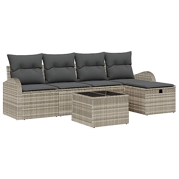 vidaXL Sofa Set mit Kissen mit Speicher 6-Tlg Hellgrau Poly-Rattan 3359071 günstig online kaufen