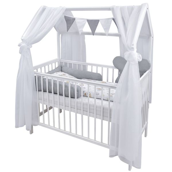 Baby-Delux Komplettbett Hausbett Babybett Komplettset Waffelpique, günstig online kaufen