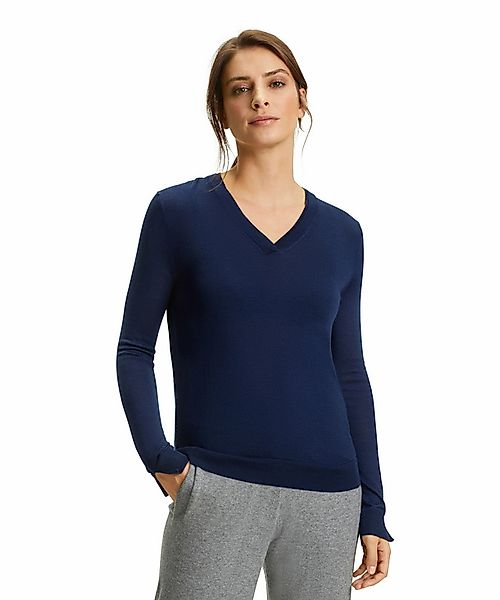 FALKE Damen Langarmshirt V-Ausschnitt, L, Blau, Uni, Schurwolle, 64164-6437 günstig online kaufen