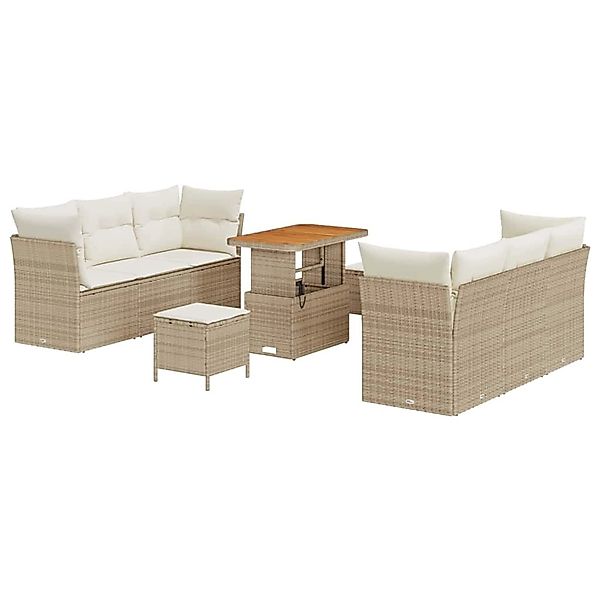 vidaXL 9-Teiliges Gartensofa-Set mit Kissen in Beige aus Poly Rattan und Ak günstig online kaufen