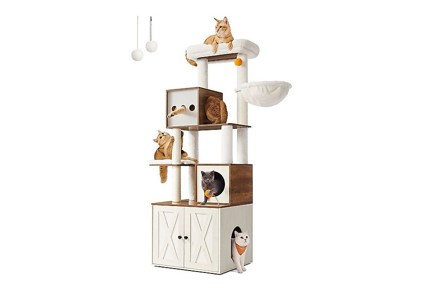 FEANDREA Kratzbaum, mit Katzenklo-Schrank 185cm Kratzsäule waschbares Kisse günstig online kaufen