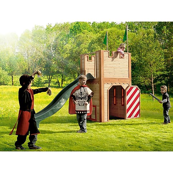 Axi Arthur Spielhaus Braun - Rot mit Grüner Rutsche 110 x 319 x 195 cm günstig online kaufen
