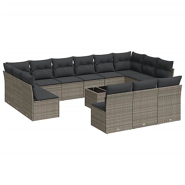 vidaXL 14-Tlg Garten-Sofagarnitur mit Kissen Grau Poly Rattan 3218400 günstig online kaufen