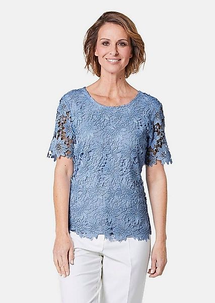 GOLDNER Kurzarmbluse Festbluse mit floraler Spitze Blusenshirt mit Rundhals günstig online kaufen