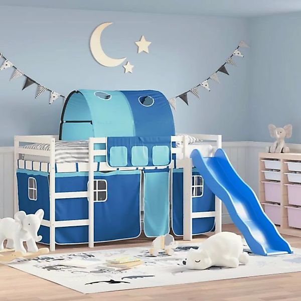 vidaXL Kinderbett Kinderhochbett mit Tunnel Blau 90x190 cm Massivholz Kiefe günstig online kaufen