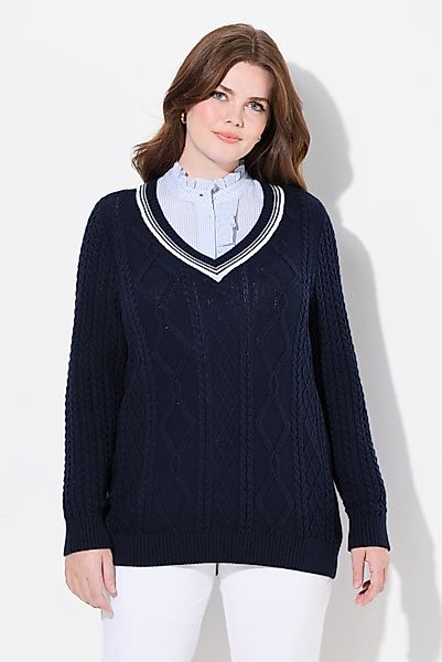 Ulla Popken Strickpullover Pullover Zopfmuster V-Ausschnitt günstig online kaufen