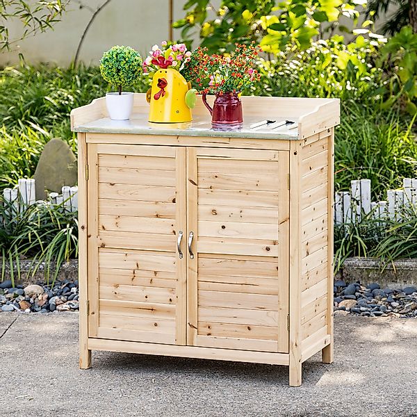 Outsunny Garten-Geräteschrank Pflanztisch mit Unterschrank, aus Holz, mit 2 günstig online kaufen