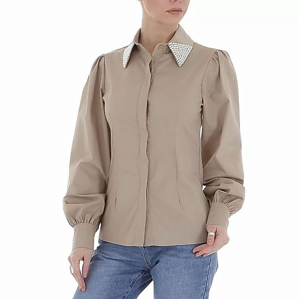 Ital-Design Langarmbluse Damen Elegant Hemd Perlen Bluse in Hellbraun günstig online kaufen