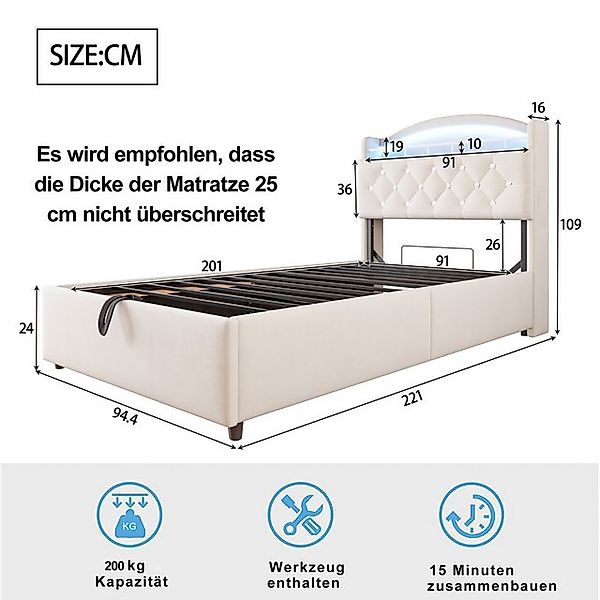 STILVORA Polsterbett 90x200 Kinderbett mit LED und USB,Bettgestell Jugendbe günstig online kaufen