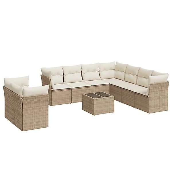 vidaXL 10-Tlg Garten-Sofagarnitur mit Kissen Beige Poly Rattan 3217848 günstig online kaufen