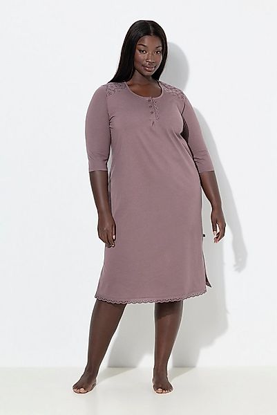 Ulla Popken Nachthemd Nachthemd Lochstickerei Zierfalte Rundhals 3/4-Arm günstig online kaufen