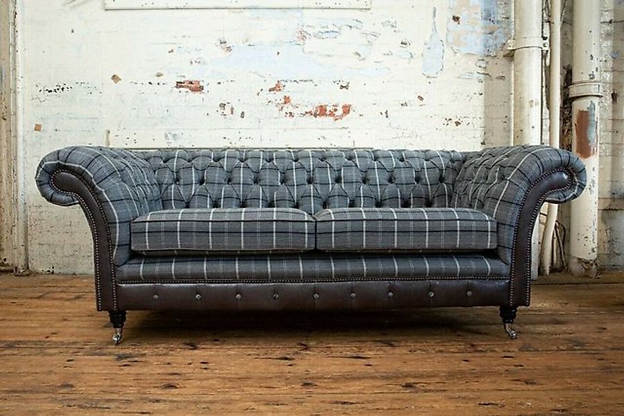 JVmoebel Chesterfield-Sofa Grau 3 Sitzer Chestrerfield Leder Sofa Couch Pol günstig online kaufen