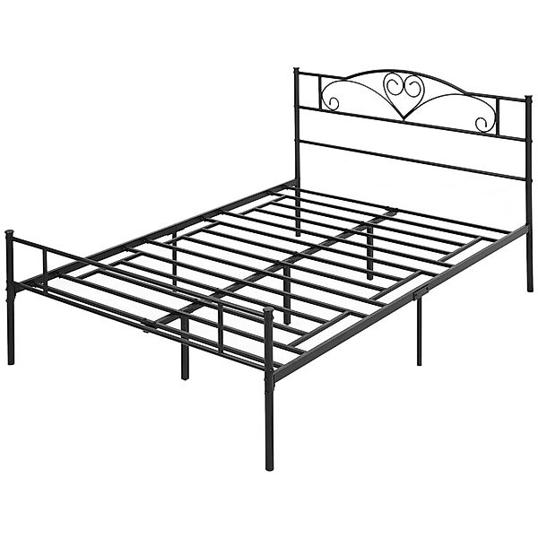 HOMCOM Bett 140 x 200 cm Stahl mit Lattenrost Bettrahmen mit Unterbettaufbe günstig online kaufen