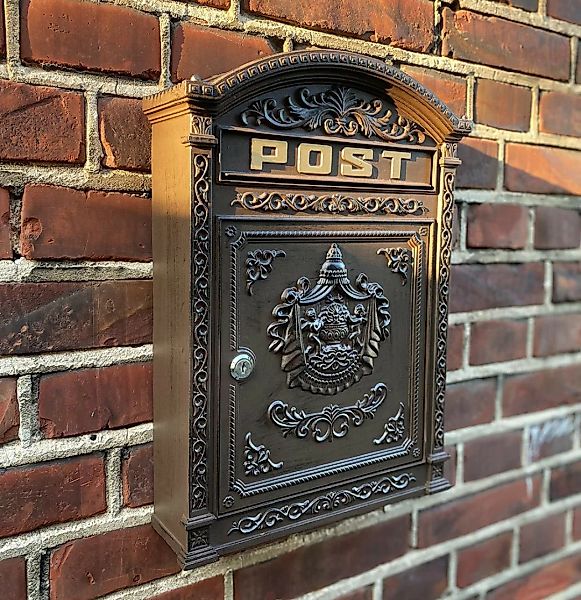 Briefkasten POST Landhausstil Braun Wandbriefkasten Metall Antik-Stil günstig online kaufen