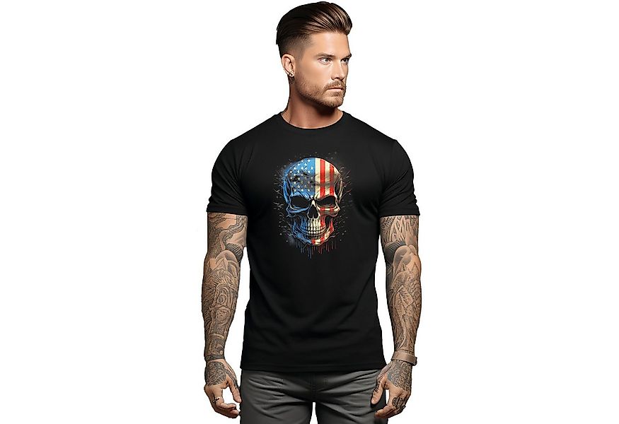 Banco T-Shirt Herren T-Shirt mit Totenkopf USA (30) Aufdruck aus 100% Baumw günstig online kaufen