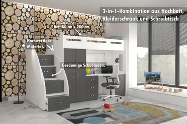 AJKmeble Hochbett Etagenbett 80x200cm mit Treppe, günstig online kaufen