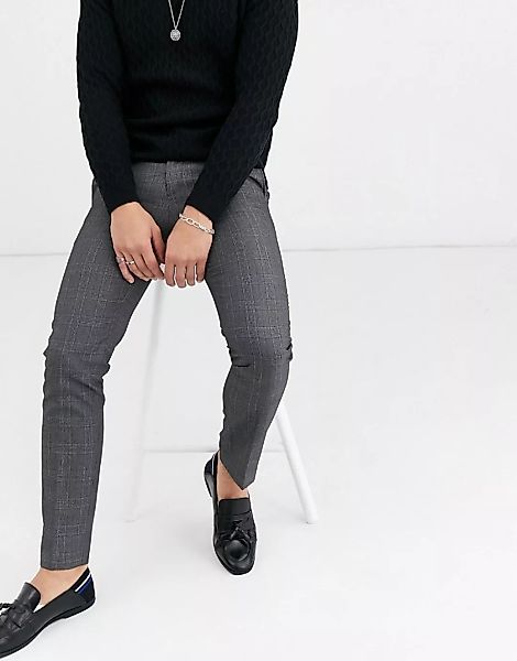 Burton Menswear – Enge, elegante Hose in Grau kariert günstig online kaufen