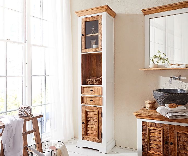 DELIFE Badezimmer-Set Casa, Mango Weiss Natur 45x190 cm Hochschrank günstig online kaufen